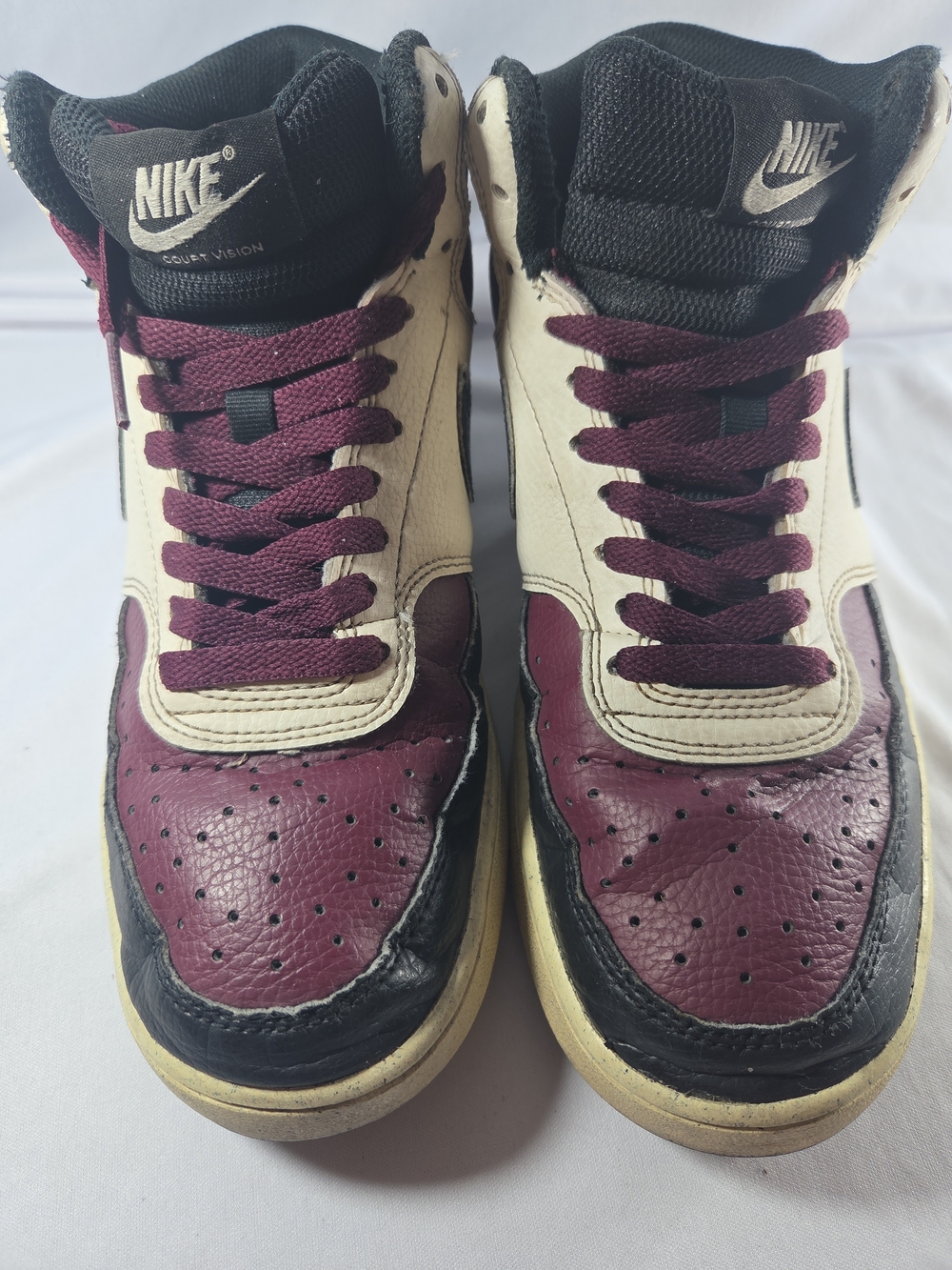 Nike High Top Sneakers in Burgundy, Black & Cream - Picture 2 of 9